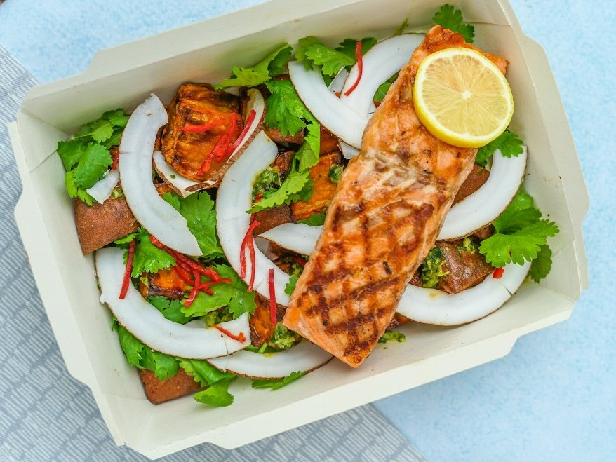 Salad and Salmon Meal